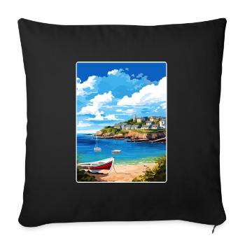 Coverack Cornwall England Travel Poster Souvenir - Sofa pillowcase 17,3'' x 17,3'' (45 x 45 cm) - black - Front