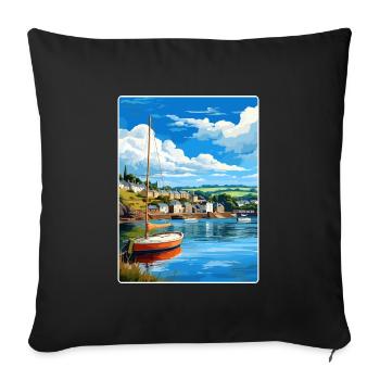 Fowey River Angleterre Affiche de voyage vintage souvenir - Housse de coussin décorative 45 x 45 cm - noir - Devant