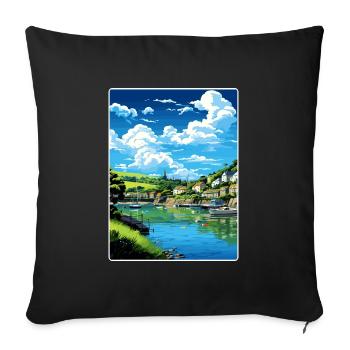 Fowey River Angleterre Affiche de voyage vintage souvenir - Housse de coussin décorative 45 x 45 cm - noir - Devant
