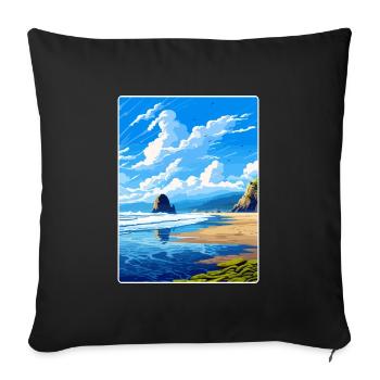 Cannon Beach Oregon Affiche de voyage vintage souvenir - Housse de coussin décorative 45 x 45 cm - noir - Devant