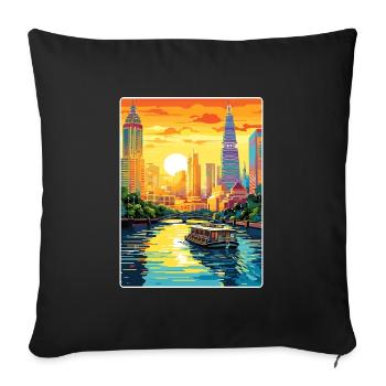 Bangkok Thaïlande Affiche de voyage thaïlandaise Souvenir WPA - Housse de coussin décorative 45 x 45 cm - noir - Devant