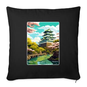 Osaka Japon Voyage Affiche Souvenir Carte Postale Peinture - Housse de coussin décorative 45 x 45 cm - noir - Devant