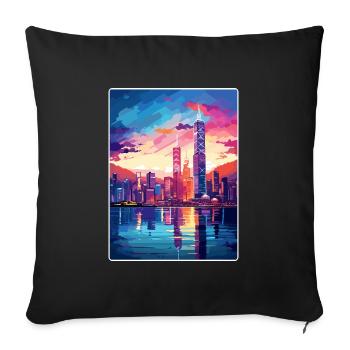 Hong Kong Chine Voyage Affiche Souvenir Peinture WPA - Housse de coussin décorative 45 x 45 cm - noir - Devant