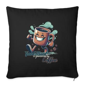 Cadeau tasse à café bonne humeur - Housse de coussin décorative 45 x 45 cm - noir - Devant