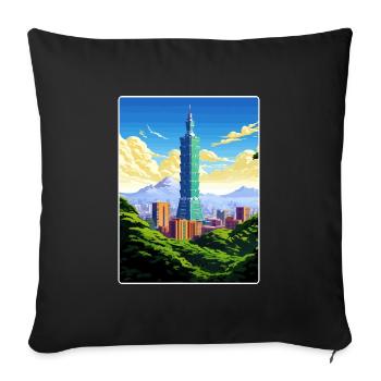 Taipei Taiwan Travel Poster Souvenir Painting WPA - Sofa pillowcase 17,3'' x 17,3'' (45 x 45 cm) - black - Front