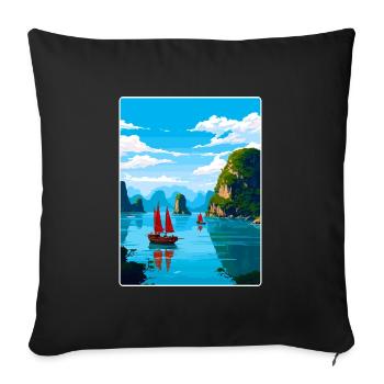 Ha Long Bay Vietnam islands Travel Poster Souvenir - Sofa pillowcase 17,3'' x 17,3'' (45 x 45 cm) - black - Front