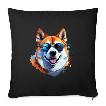 Akita Inu with sunglasses - Sofa pillowcase 17,3'' x 17,3'' (45 x 45 cm) - black - Front