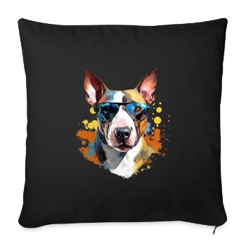 Bull terrier avec lunettes de soleil - Housse de coussin décorative 45 x 45 cm - noir - Devant