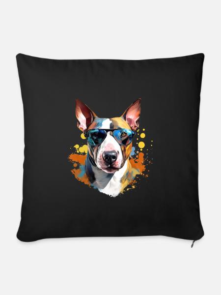 Bullterrier mit Sonnenbrille - Sofakissenbezug 45 x 45 cm - Schwarz