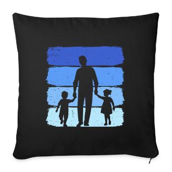 Père avec fille et fils papa et fille fils - Housse de coussin décorative 45 x 45 cm - noir - Devant