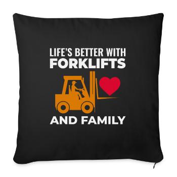 Famille de caristes et de conducteurs d’équipement lourd - Housse de coussin décorative 45 x 45 cm - noir - Devant