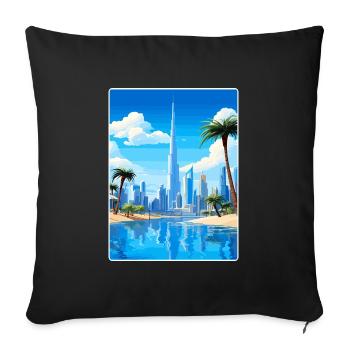 Dubai United Arab Emirates Travel Poster Souvenir - Sofa pillowcase 17,3'' x 17,3'' (45 x 45 cm) - black - Front