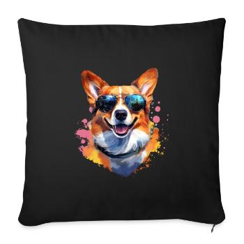 Corgie with sunglasses - Sofa pillowcase 17,3'' x 17,3'' (45 x 45 cm) - black - Front