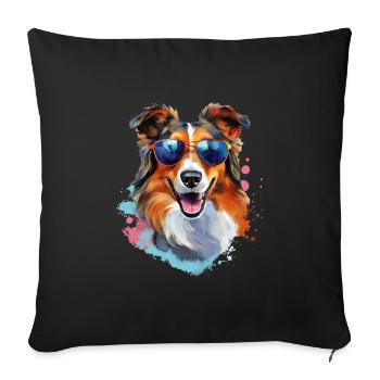 Collie with sunglasses - Sofa pillowcase 17,3'' x 17,3'' (45 x 45 cm) - black - Front