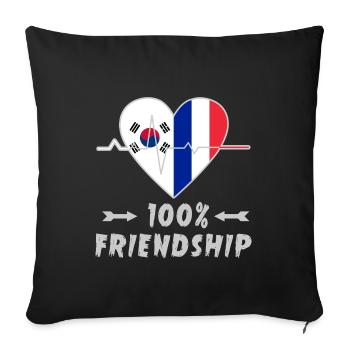 100 % amitié entre la Corée du Sud et la France - Housse de coussin décorative 45 x 45 cm - noir - Devant