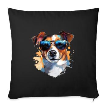 Jack Russell avec lunettes de soleil - Housse de coussin décorative 45 x 45 cm - noir - Devant
