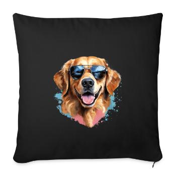 Golden Retriever avec lunettes de soleil - Housse de coussin décorative 45 x 45 cm - noir - Devant