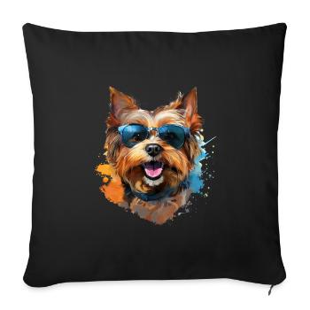 Yorkie with sunglasses - Sofa pillowcase 17,3'' x 17,3'' (45 x 45 cm) - black - Front