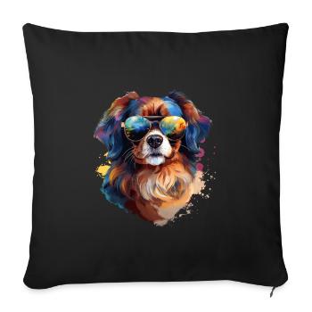 Épagneul tibétain avec lunettes de soleil - Housse de coussin décorative 45 x 45 cm - noir - Devant