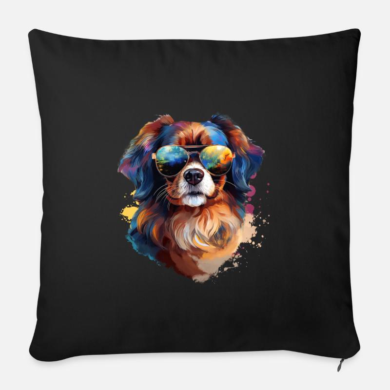 Tibet Spaniel mit Sonnenbrille - Sofakissenbezug 45 x 45 cm - Schwarz