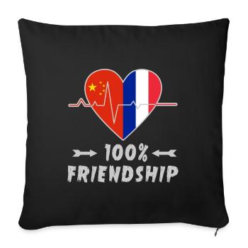 100 % amitié entre la Chine et la France - Housse de coussin décorative 45 x 45 cm - noir - Devant
