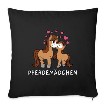 Pferdemädchen Süße Comic Pferde Mädchen Herzen - Sofakissenbezug 45 x 45 cm - Schwarz - Vorne