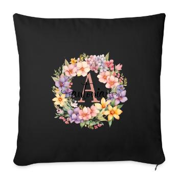 A| Monogram | Name | Antonia | Watercolor | Colorful - Sofa pillowcase 17,3'' x 17,3'' (45 x 45 cm) - black - Front