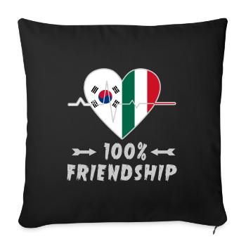 100 % amitié entre la Corée du Sud et l'Italie - Housse de coussin décorative 45 x 45 cm - noir - Devant
