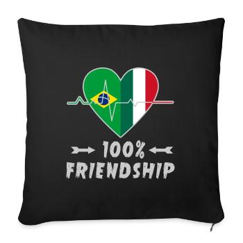 100 % amitié entre le Brésil et l'Italie - Housse de coussin décorative 45 x 45 cm - noir - Devant