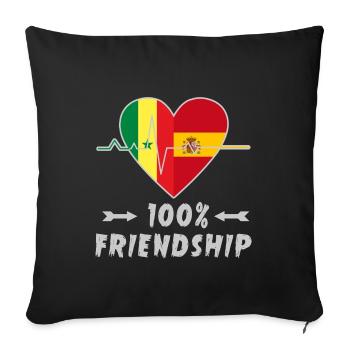 100 % amitié entre le Sénégal et l'Espagne - Housse de coussin décorative 45 x 45 cm - noir - Devant