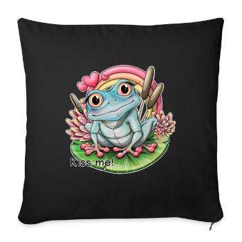 « Embrasse-moi ! » Grenouille - Housse de coussin décorative 45 x 45 cm - noir - Devant