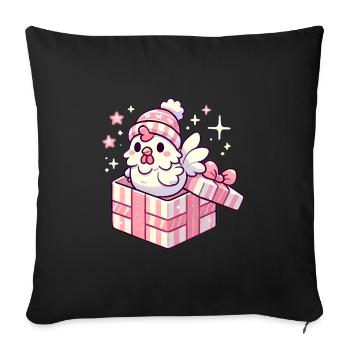 Fröhlicher Hahn in Wintermütze Geschenkbox - Sofakissenbezug 45 x 45 cm - Schwarz - Vorne