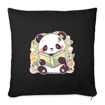 Panda lisant un livre - Cute Cartoon Design - Housse de coussin décorative 45 x 45 cm - noir - Devant