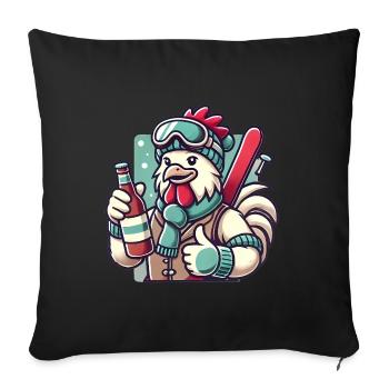 Ski Party Hahn Daumen hoch Design - Sofakissenbezug 45 x 45 cm - Schwarz - Vorne