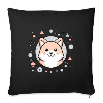 Chien mignon – design mignon dans le style japonais - Housse de coussin décorative 45 x 45 cm - noir - Devant