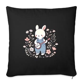 Banjo-Hase im Blumenfeld - Sofakissenbezug 45 x 45 cm - Schwarz - Vorne