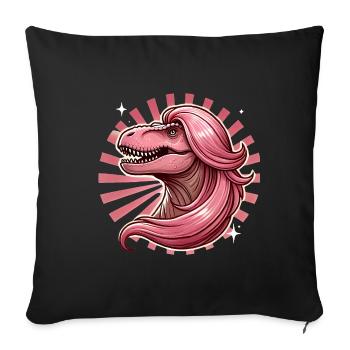 Rosahaarige Diva TRex Illustration - Sofakissenbezug 45 x 45 cm - Schwarz - Vorne