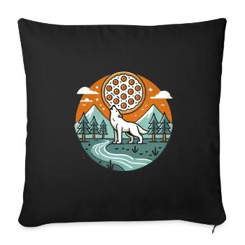Loup hurlant avec pizza lune - Housse de coussin décorative 45 x 45 cm - noir - Devant