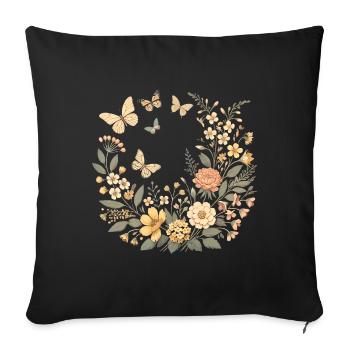Bouquet floral vintage avec des papillons - Housse de coussin décorative 45 x 45 cm - noir - Devant