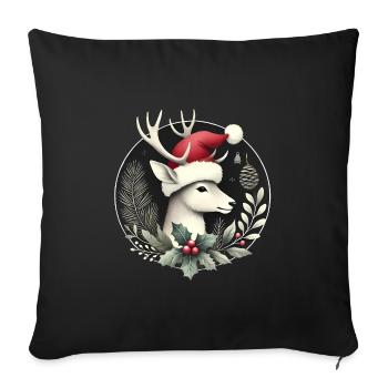 Festive Deer with Santa Hat Wreath - Sofa pillowcase 17,3'' x 17,3'' (45 x 45 cm) - black - Front