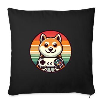 Retro Shiba Gamer mit Sunset Abzeichen - Sofakissenbezug 45 x 45 cm - Schwarz - Vorne