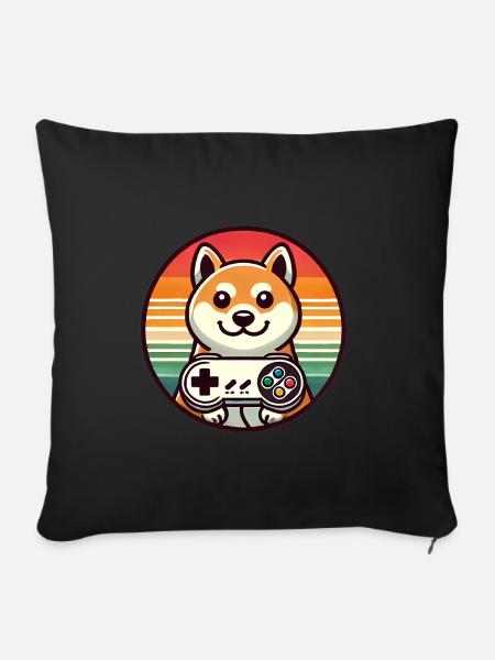 Retro Shiba Gamer mit Sunset Abzeichen - Sofakissenbezug 45 x 45 cm - Schwarz