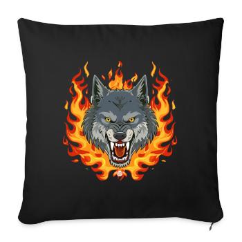 02 Wolf Feuer Flammen - Sofakissenbezug 45 x 45 cm - Schwarz - Vorne