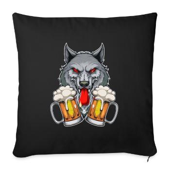 03 Party Wolf deux litres de bière pour trinquer Cheers - Housse de coussin décorative 45 x 45 cm - noir - Devant