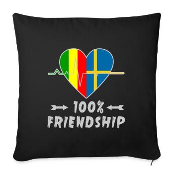 100 % amitié entre le Mali et la Suède - Housse de coussin décorative 45 x 45 cm - noir - Devant