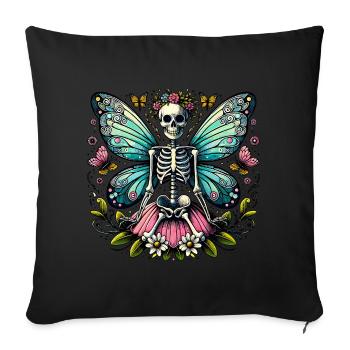 Skeleton Fairy with Flowers and Butterflies - Sofa pillowcase 17,3'' x 17,3'' (45 x 45 cm) - black - Front