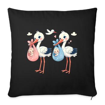 Surprise bébé cigogne rose ou bleue - Housse de coussin décorative 45 x 45 cm - noir - Devant