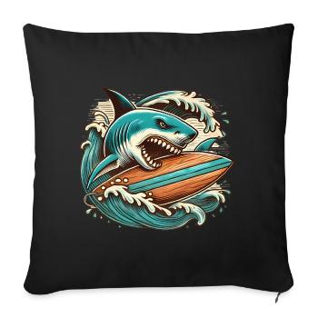 Fierce Shark Surfing Adventure - Sofa pillowcase 17,3'' x 17,3'' (45 x 45 cm) - black - Front