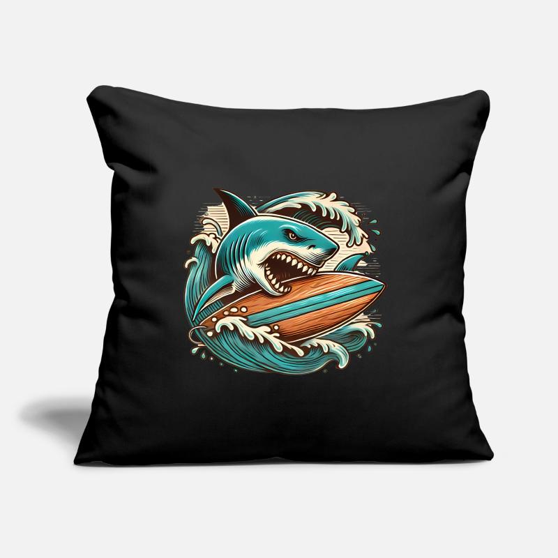 Aventure de surf de requin féroce Housse de coussin décorative 45 x 45 cm