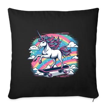 Regenbogen Einhorn Skateboard - Sofakissenbezug 45 x 45 cm - Schwarz - Vorne